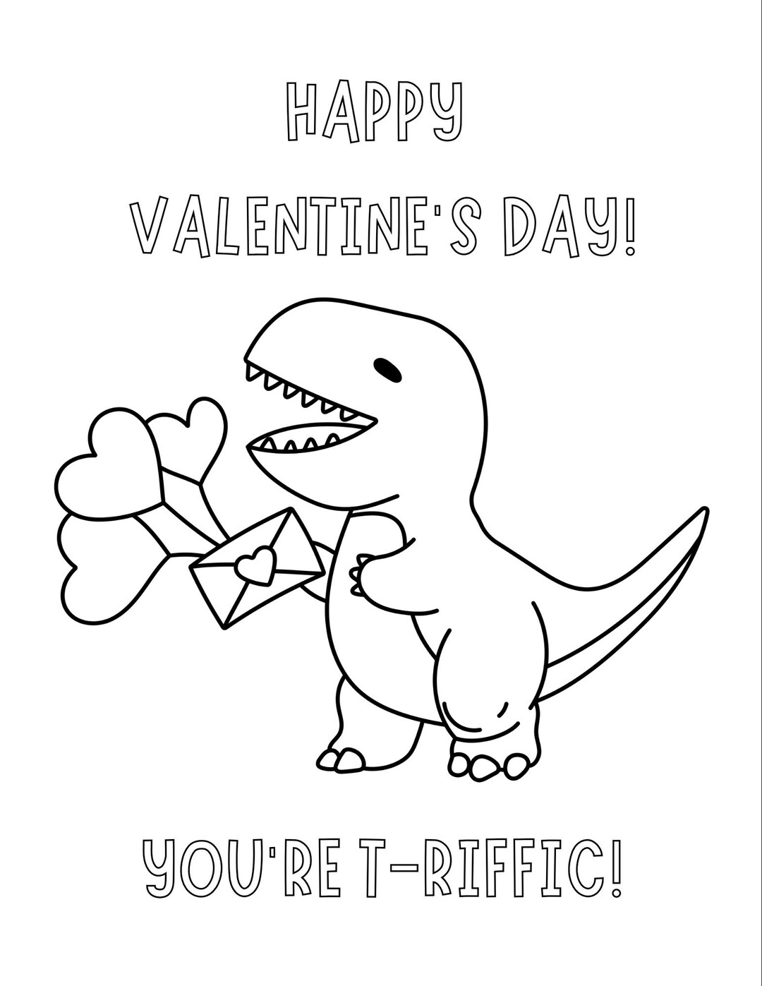 T Rex Valentine S Day Coloring Page Etsy