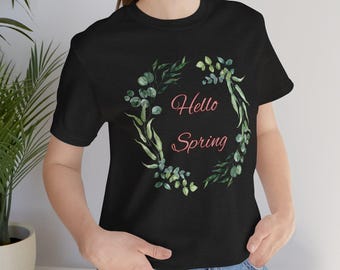 Floral Spring Wreath T-Shirt: Lightweight Cotton Unisex Tee
