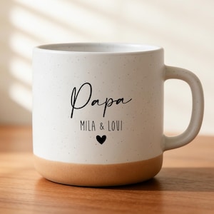 Personalized Papa Mug With Kids Names, Heart Coffee Cup Gift For Dad, Father's Day Mug From Children