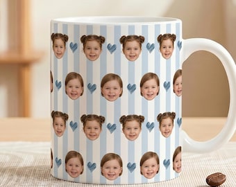 Mug visage de bébé personnalisé, tasse à café photo personnalisée, cadeau de fête des pères pour papa, grand-père, papa, tasse drôle de visage d'enfant