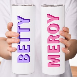 Custom Shadow Monogram Tumbler, Personalized Name Skinny Tumbler, Bridesmaid Gift, Bachelorette Party Gift, 20oz Tumblers with Lid and Straw