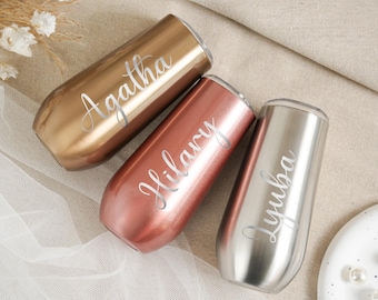 Personalized 6oz Bridesmaid Champagne Flute, Bachelorette Stainless Flute,Bridesmaid Proposal Gift,Bridesmaid Gift for Her,Champagne Tumbler