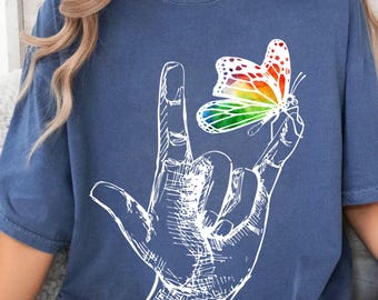 Main avec papillon en langue des signes PNG : conception de sensibilisation aux surdités (téléchargement numérique)