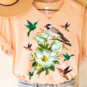 Hummingbird and Magnolia Flower PNG, Beautiful Floral and Bird Digital Design for T-Shirts, Hoodies, Wall Art, Crafts, and Home Décor