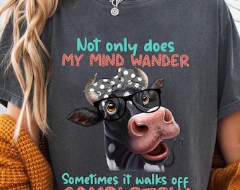 Funny Cow with Glasses PNG: Mind Wander Design (Digital Download)