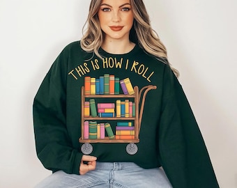 Funny Librarian PNG – Book Cart Design (Digital Download)
