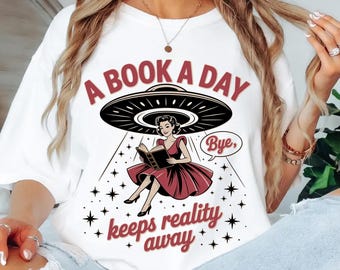 Retro Alien Reading PNG: Funny Book Lover Design (Digital Download)