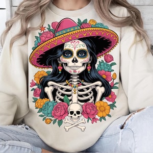 Sugar Skull Girl PNG: Floral Calavera, Dia de los Muertos (Digital Download)