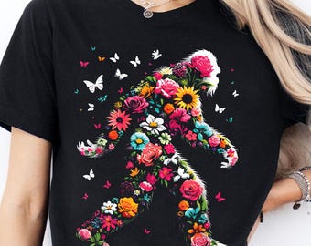 Bigfoot Floral PNG - Colorful Sasquatch Clipart - Boho Wildflower Bigfoot Digital Download - Mystical Cryptid Art