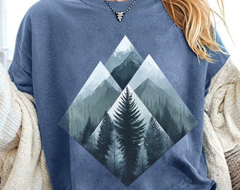 Bosque de montaña PNG / Diseño minimalista de paisaje natural para sublimación
