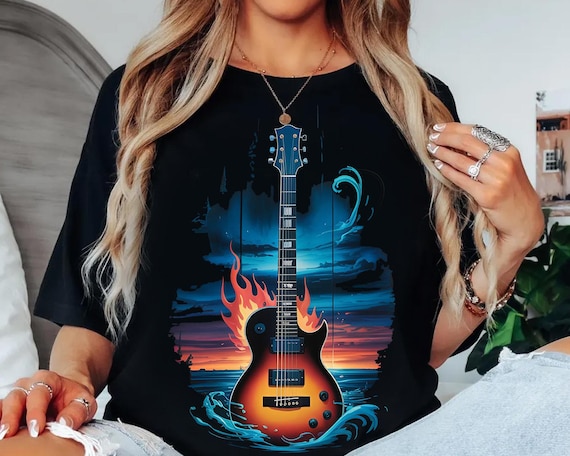 Flaming Electric Guitar PNG – Rock Music Sublimation Design (Digital Download)
