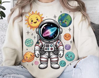 Cute Astronaut PNG, Galaxy Planets Sublimation Design (Digital Download)