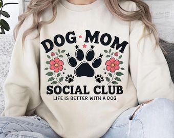 Dog Mom Social Club PNG: Floral Paw Print Design (Digital Download)