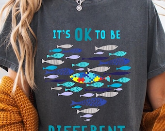 It's OK to Be Different Autism Awareness PNG Design - Colorful Puzzle Fish Digital Download for T-Shirts, Crafts, and More