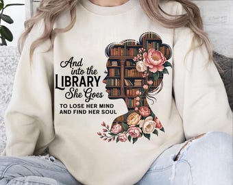 Floral Bookshelf Woman Png, Library Silhouette Graphic (Digital Download)