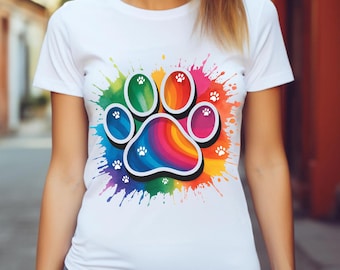 Rainbow Paw Print Splash PNG: Dog Lover Clipart (Digital Download)