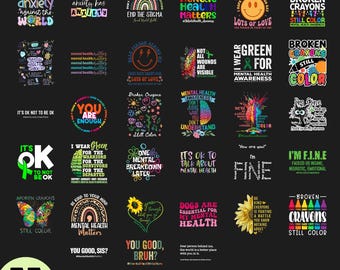 Paquete PNG de Concientización sobre la Salud Mental: Frases de Autocuidado (Descarga Digital)