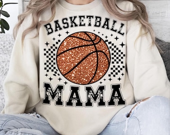 Glitter Basketball Mama PNG, Checkered Sports Mom Design (Digital Download)