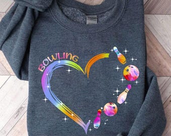 Bowling Heart PNG - Colorful Bowling Ball and Pin Digital Design - Perfect for Bowling Lovers and Sublimation Projects