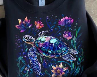 Colorful Sea Turtle PNG: Ocean Wildlife Clipart (Digital Download)