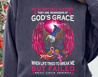 Breast Cancer Awareness Eagle PNG, My Scars Tell Story Christian Survivor God’s Grace Sublimation Design Digital Download