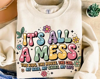 Funny Mom Life PNG, Retro Pastel Mess Quote (Digital Download)