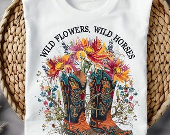 Wild Horses & Flowers Cowgirl Boots PNG: Western Rodeo Design (Digital Download)