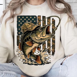 Amerikansk flagga, abborrfiske, PNG – Veteranfiskare, kamouflagedesign (digital nedladdning)