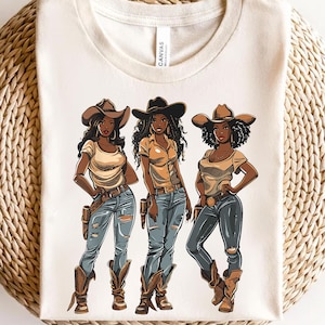Black Cowgirls PNG - Trio of Strong Cowgirls Sublimation - Western Afro Cowgirl Clipart - Rodeo Queen Printable PNG - Country Girl PNG