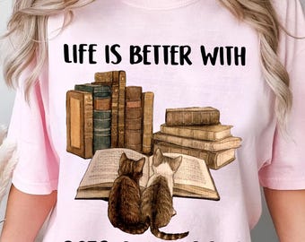 Cats and Books PNG Design: DIY Crafts, Book Lovers (Digital Download)
