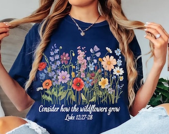 Wildflowers Bible Verse PNG, Luke 12:27, Christian Floral (Digital Download)
