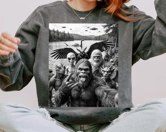 Cryptid Selfie PNG - Bigfoot Alien Loch Ness Monster Digital Download - Funny Paranormal Sublimation Design - UFO PNG