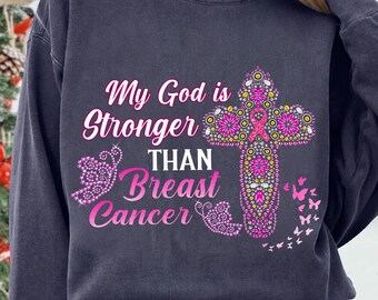 My God Is Stronger Than Breast Cancer PNG, Pink Ribbon Faith Christian Awareness Design, Breast Cancer Survivor Sublimation PNG