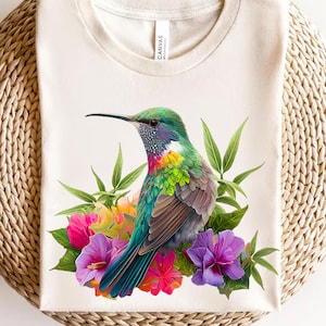 Hummingbird PNG, Colorful Bird with Flowers Sublimation, Watercolor Floral Hummingbird Clipart, Nature Wildlife Digital Download, Bird PNG