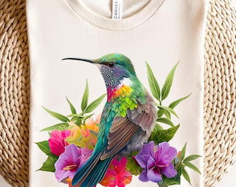 Colibrí en acuarela PNG: Clipart de pájaro floral (Descarga digital)