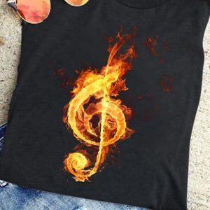 Flaming Treble Clef PNG – Fire Music Note Sublimation Design – Music Lover Clipart for Shirts, Mugs, and More