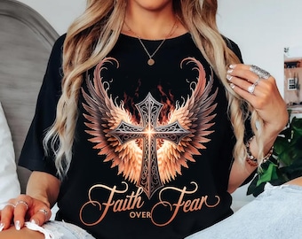 Faith Over Fear Png – Christian Cross with Wings (Sublimation File)