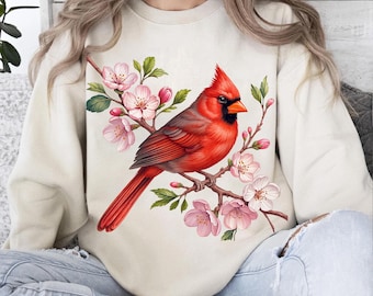 Red Cardinal & Blossom PNG: Spring Bird Clipart (Instant Download)