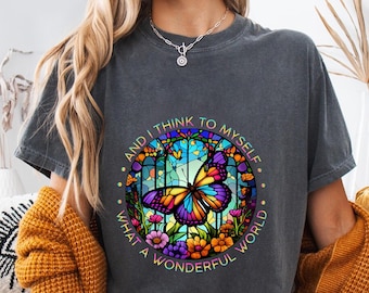And I Think to Myself, What a Wonderful World Stained Glass Butterfly PNG - Inspirational Nature Digital Design