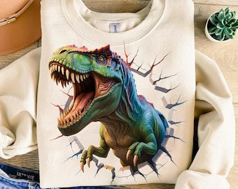 3D T-Rex Breaking Wall Design: Jurassic Dinosaurier Clipart (PNG Digital Download)