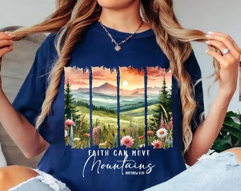 Faith Can Move Mountains PNG, Christian Floral Mountain Design (Digital Download)