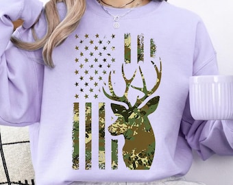 Camo Deer American Flag PNG | Buck Hunting Sublimation Design | Rustic Patriotic Wildlife Clipart