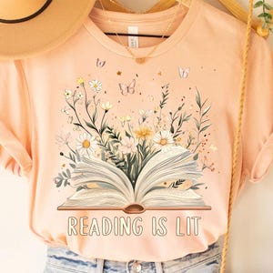 Reading Is Lit PNG - Floral Book Sublimation Design, Boho Book Lover Digital Download, Vintage Flowers and Butterflies Clipart