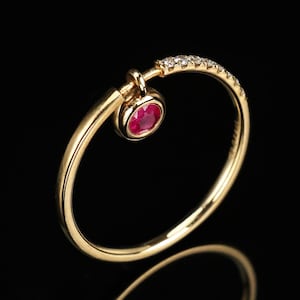 Simple Round Ruby Ring With Diamond, 18k Solid Gold Ring, Unique Engagement Ring, Minimalist Ruby Ring ,Women Ruby Ring, Gift For Her