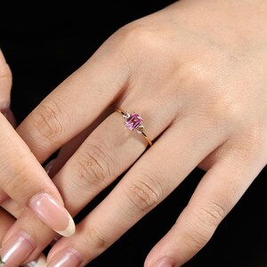 Natural Pink Sapphire Ring with White Sapphire, 18k Solid Gold Ring, Unique Engagement Ring, Women Sapphire Ring, Vintage Gold Band