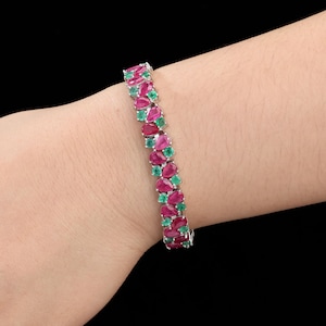 Women Elegant Bracelet, 925 Silver With Gold Plated, Ruby And Emerald, Gemstone Bracelet, Gift For Her Bracelet For Women ,Daily Jewelry