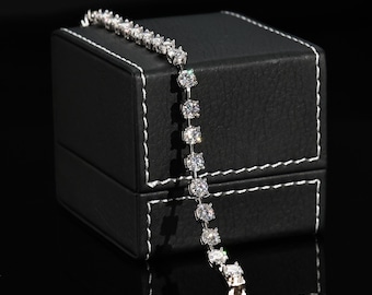 5mmラウンドモアッサナイト、18Kホワイトゴールドメッキ、テニスモアッサナイトブレスレット、レディースモアッサナイトブレスレット、ユニークな婚約ブレスレット、彼女への贈り物