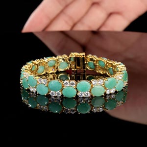 Oval Emerald Bracelet, 18k Yellow Gold Plated, Tennis Emerald Bracelet, Delicate Bracelet, Statement Bracelet Gift for Her for Women