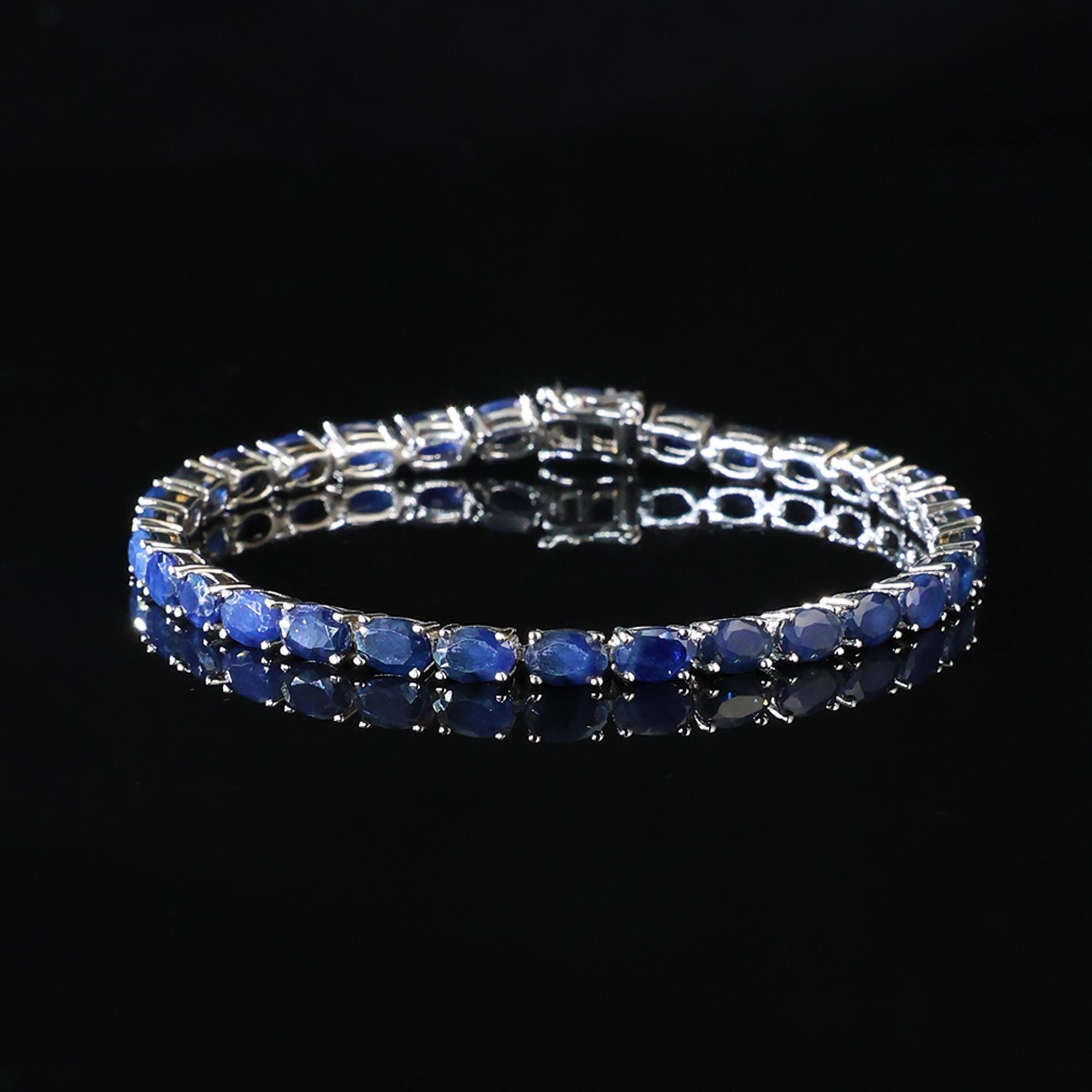 17.6ct Oval Sapphire Bracelet, 18k White Gold Plated, Tennis Sapphire Bracelet, Delicate Bracelet, Statement Bracelet Gift for Her for Women
