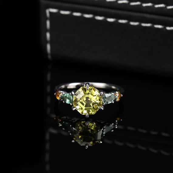 Yellow Sapphire Color Ring,18k White Gold Plated,2.4ct Lab-grown